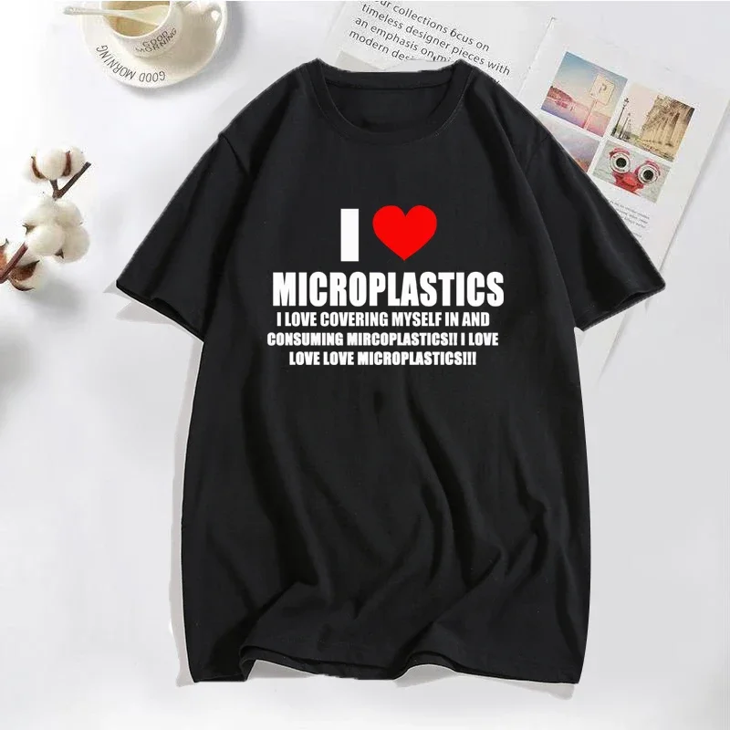 I love microplastic humorous letter print Men Women casual T-shirt Harajuku everyday fashion short sleeve streetwear