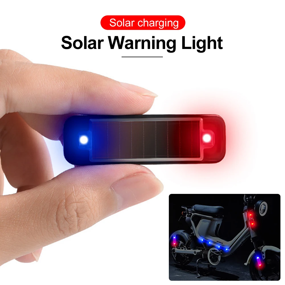 Car Warning Light Solar Powered LED Red-Blue Strobing Signal Wiring-Free Solar Flashing Light for Car Bike Motorcycle Scooters