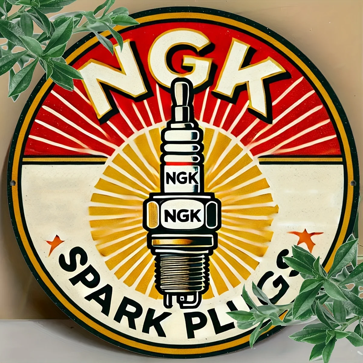 [Unique NGK Sign] NGK Spark Plugs 1pc, 8x8 inches (20x20cm) Aluminum Metal Sign | Round Wall Art Decor for Kitchen, Restaurant,