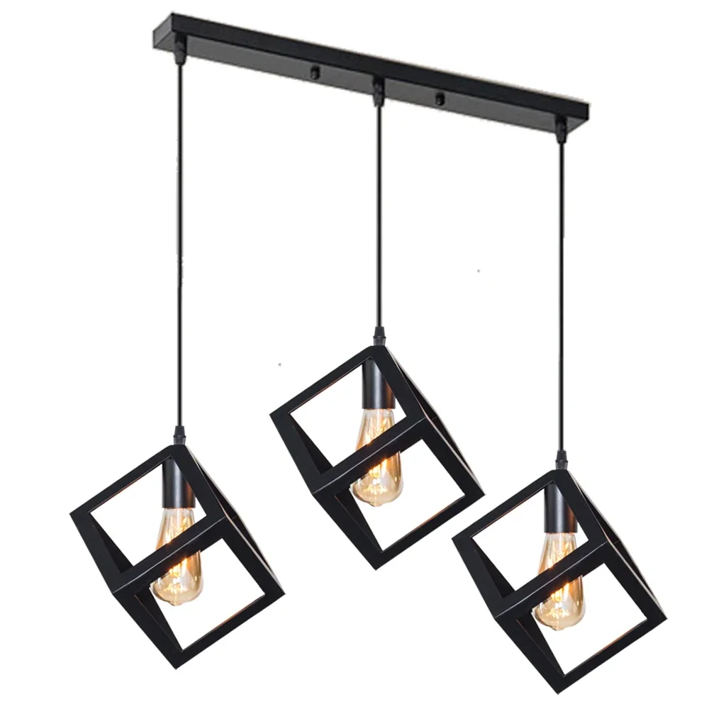 iluminacao moderna pendente geometrica preta luz pendurada quadrada luminaria de teto para cozinha 01