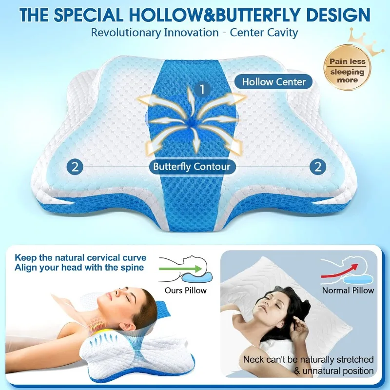 Pain Relief Cervical Pillow for Neck and Shoulder Support,Hollow Design Cervical Memory Foam Pillows,Orthopedic Ergonomic Neck