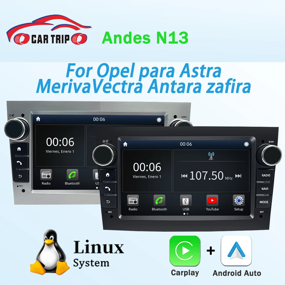 Player Multimídia 7'' Linux Carplay Android Auto BT5 para Opel Astra Vectra Antara Vivara Corsa Vivaro Combo Zafira Meriva Signum