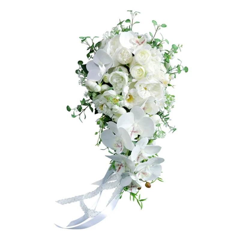 

Wedding Cascading Bridal Bouquet Artificial for Butterfly Water Drop Waterfalls Bridesmaid Holding Flower Party