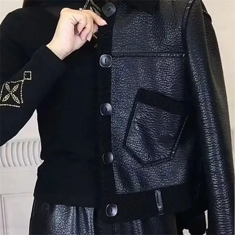 Vrouwelijke grote maat 4XL leren jas Koreaanse vrouwen patchwork dubbelzijdig dragen kunstleer jas winter voeg fluwelen PU-jas toe