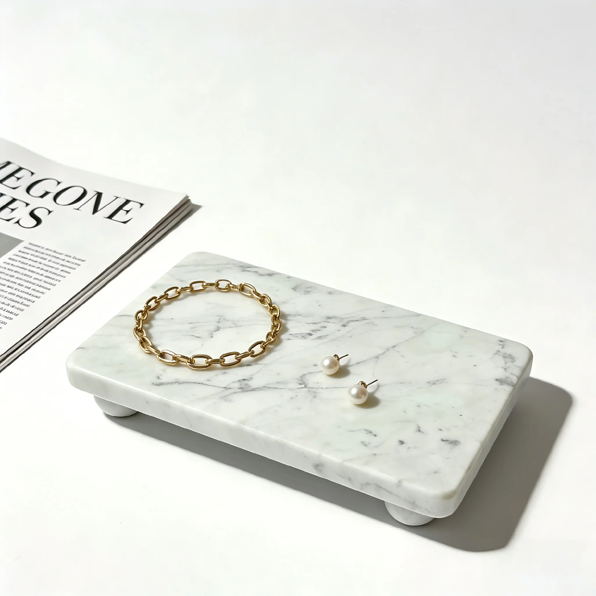 Raised Stone Tray 4 Sphere Feet, Rectangular Catchall Chamfered Corners, Water-Resistant for Soap Jewelry, Vanity Decor - view 4