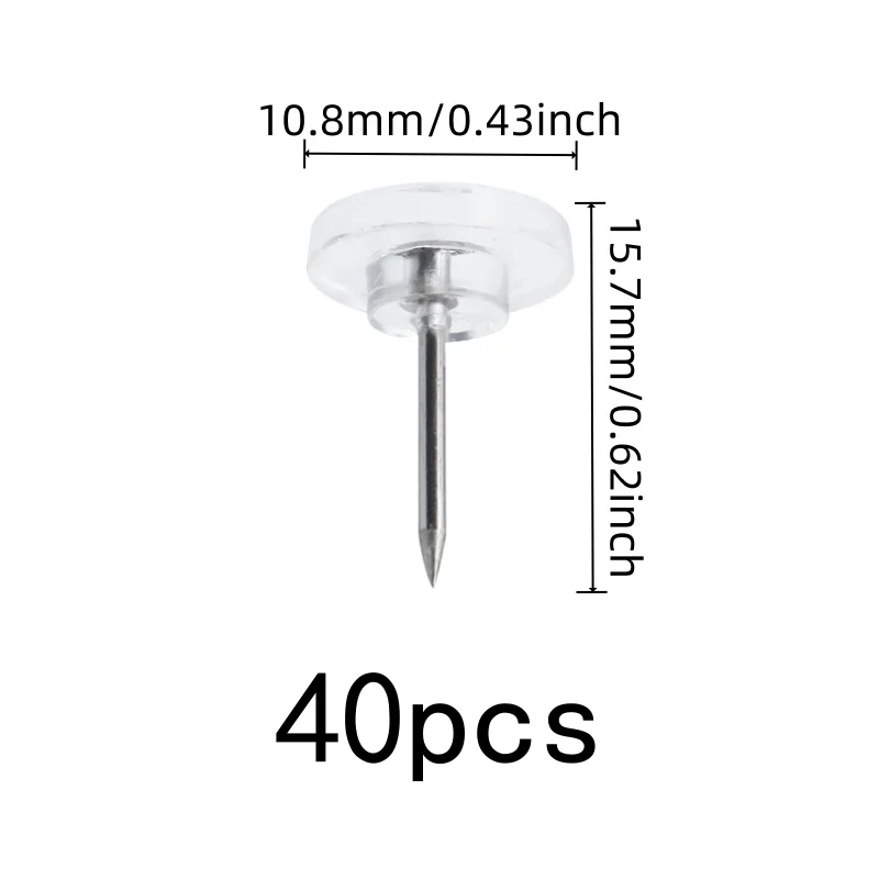 40 pcs Transparent Board Pins, Reusable Wall Safe and Easy Push Sharp Pin, ideal for Photo Picture Pinning