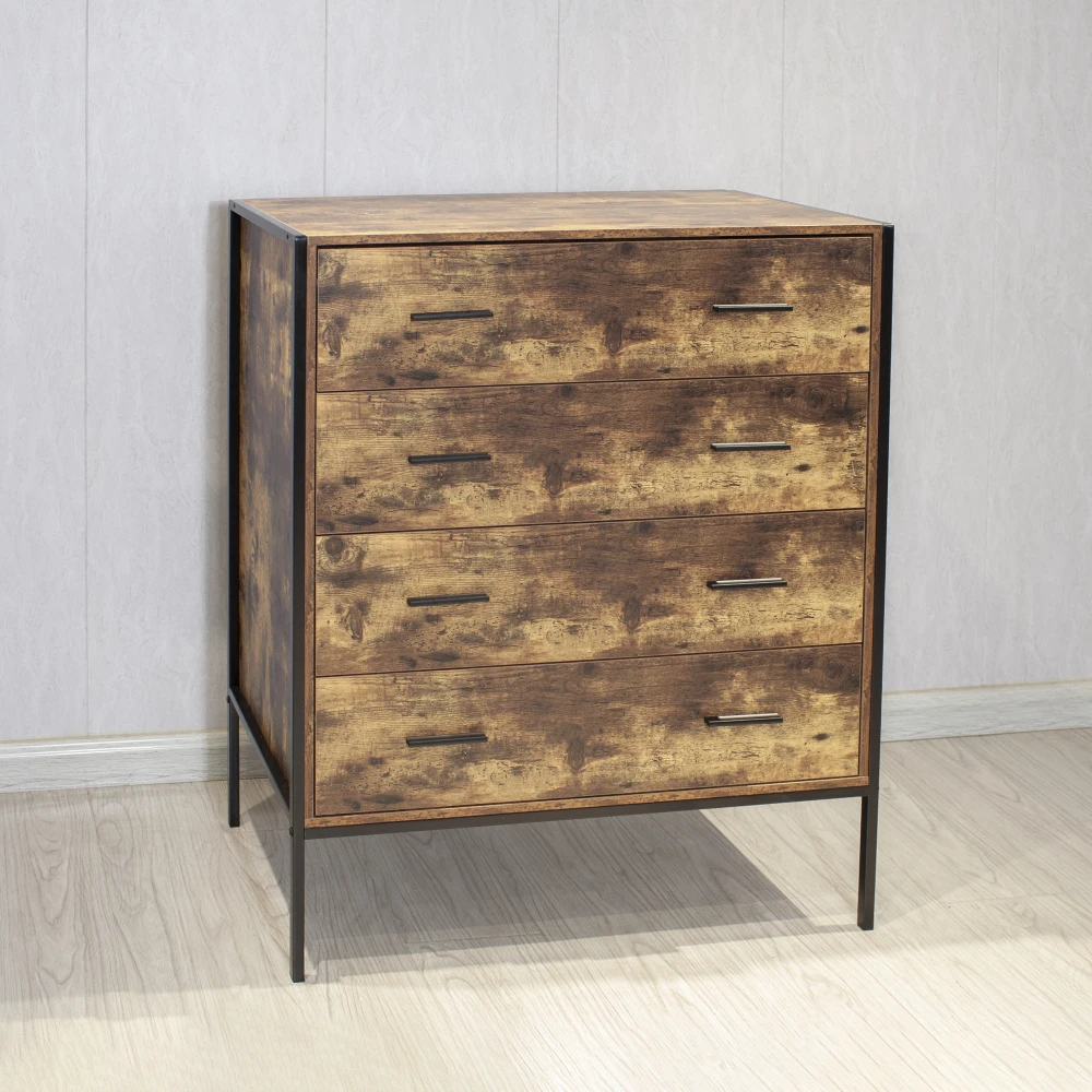 4 Drawer Dresser,Rustic Brown Wood Storage Dresser Clothes Organizer with Sturdy Steel Frame, Storage Cabinet