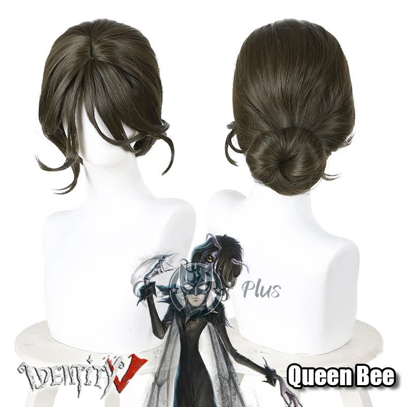 Peluca de Cosplay Identity V Queen Bee Melly Plinius, moño de pelo verde pardusco, pelucas resistentes al calor para mujeres y niñas, gorro de peluca gratis para Festival