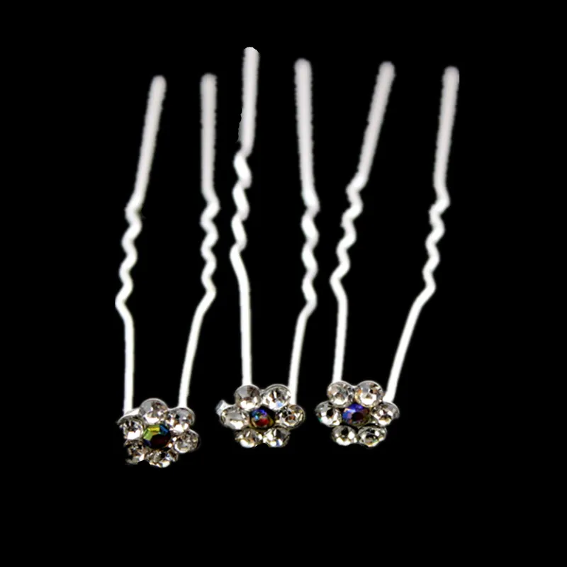 20pcs Crystal Flower Bridal Headwear Rhinestone Hair Pins Hair Barrettes U-Shape Hair Clips Bridal Wedding Women Hair Jewelry