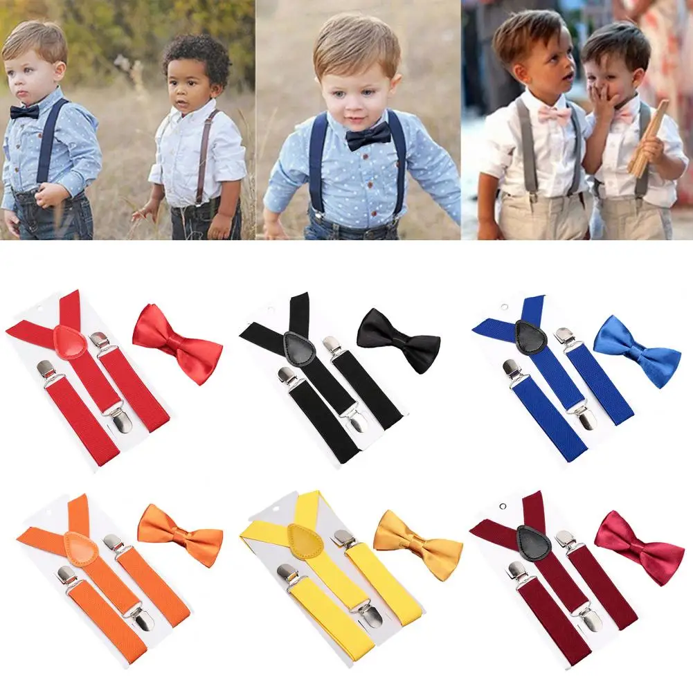 Elastic Band with Integrated Bow Tie Kids\' Fashionable Elastic Bow Suspender Belt for Festivals Special Occasions for Boys