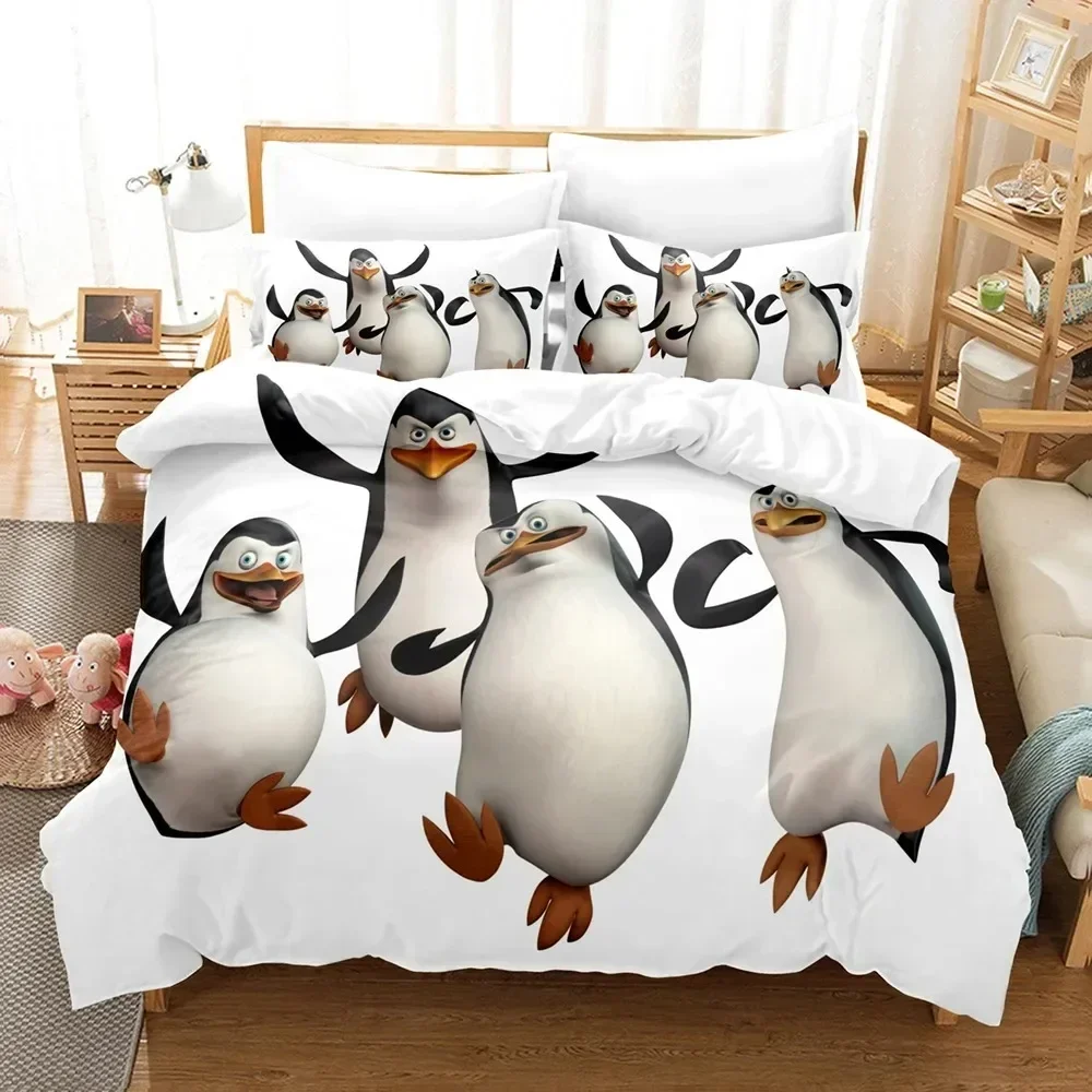 Cartoon Madagascar Penguin Bedding Set Boys Girls Twin Queen Size Duvet Cover Pillowcase Bed Kids Adult Home Textileextile