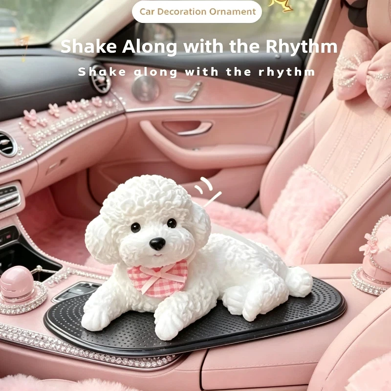 Silicone Teddy Dog Figurine Squeezable Puppy Statue With Anti‑slip Mat Car Desk Household Ornament Decor Gift For Family Friends
