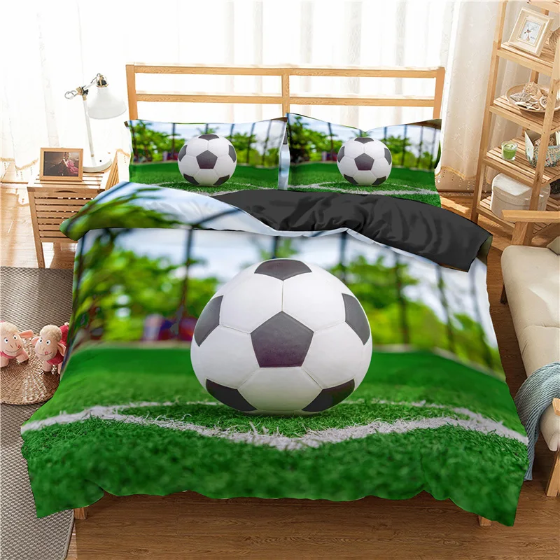 

3D Soccer Bedding Duvet Cover Set 3 Piece Comforter Cover For Teen Boys Sports Football Microfiber Queen/King Size Quilt Cover