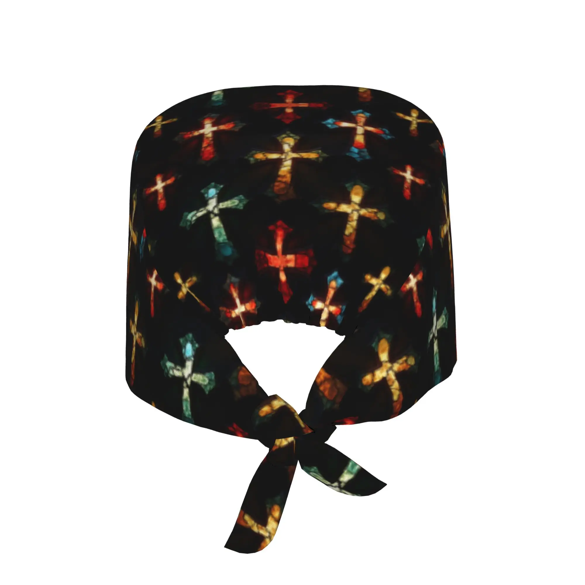 Christian Faith Jesus Christ Religion Breathable Scrub Hat Surgical Scrub Caps Nursing Hair Hats Radiant Stained Glass Crosses