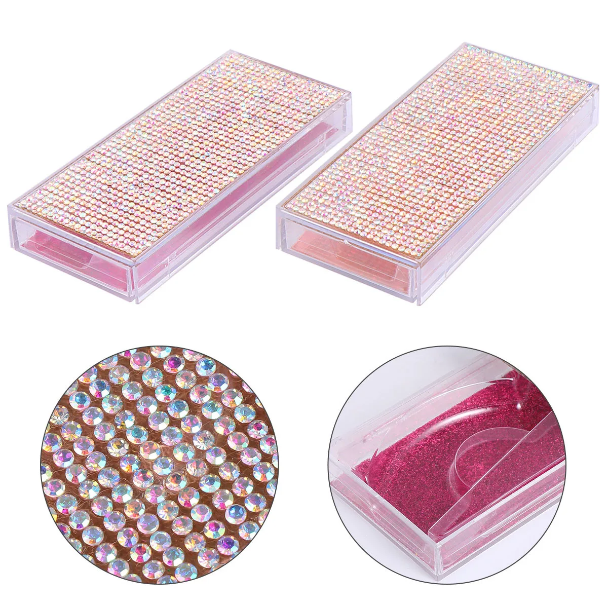

2Pcs Rhinestone False Eyelash Box Clear Cover Eyelash Storage Color Lightweight Organizer for Personal and