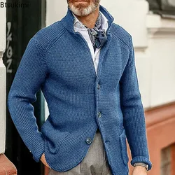 Moda uomo autunno inverno spesso caldo maglione cappotti solido Casual colletto alla coreana giacca Cardigan lavorato a maglia maglioni a maniche lunghe maschili