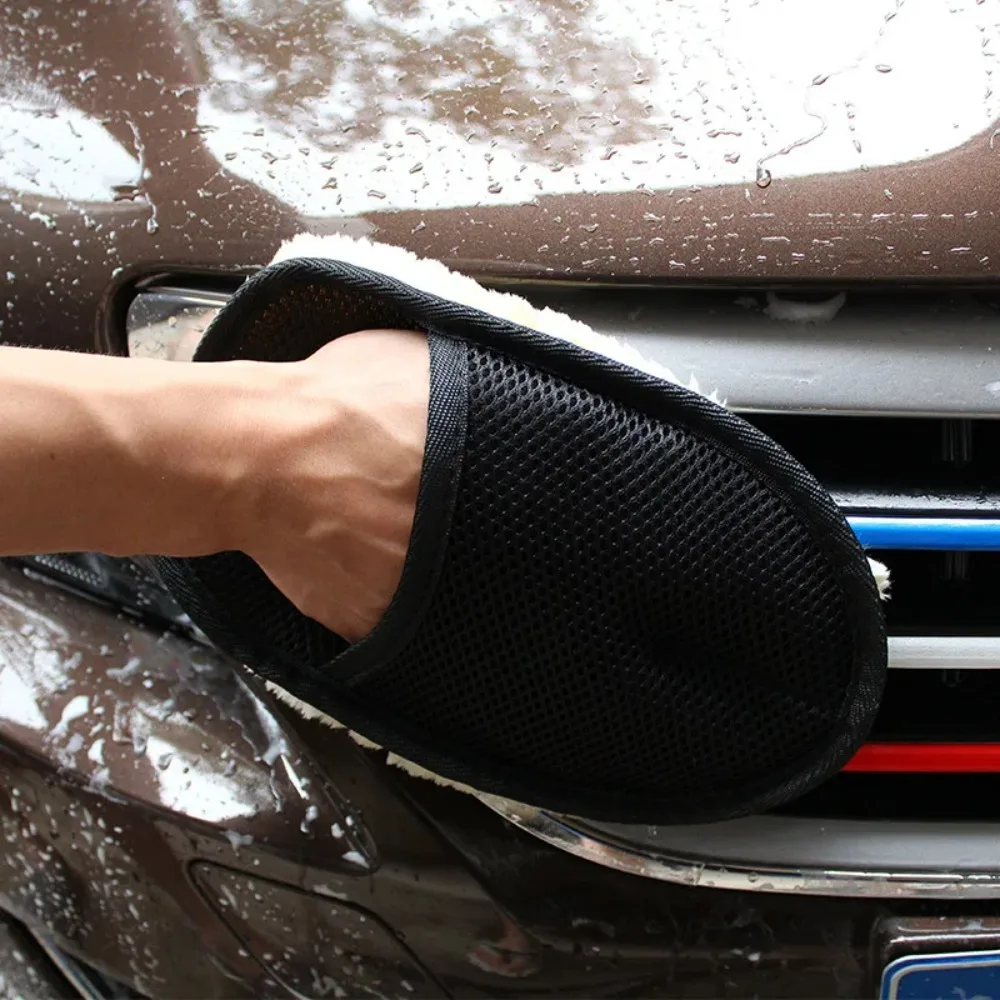 Bear Paw Design Wool Car Wash Mitt Microfiber Lining Scratch-Free Thick Plush Auto Cleaning Glove, Quick Dry Foam Washing Tool