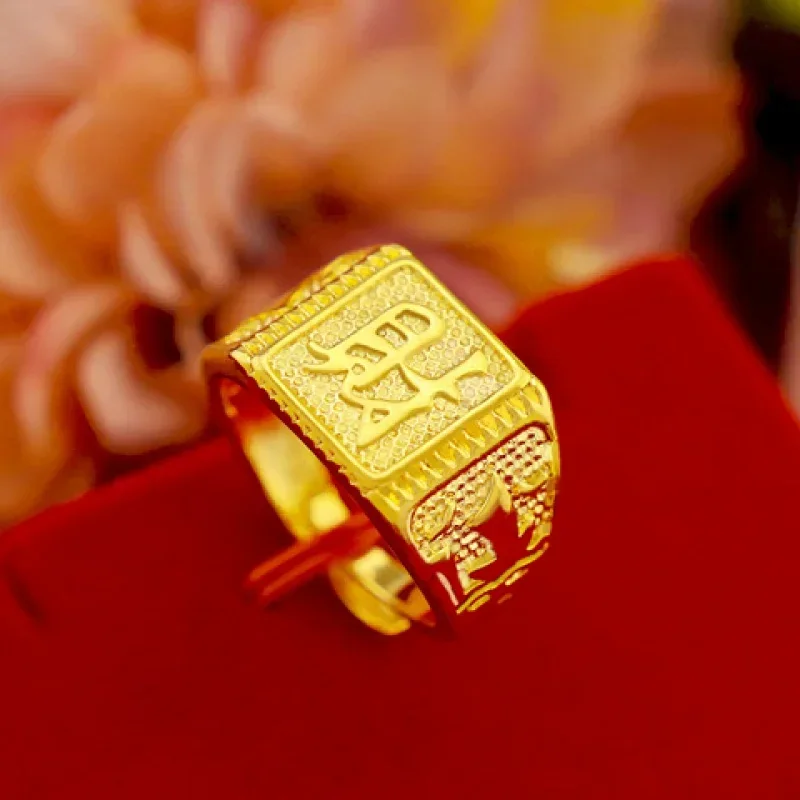 Gold shop with 999 24k real gold ring men's fortune adjustable 5D real gold ring smooth sailing domineering male ring