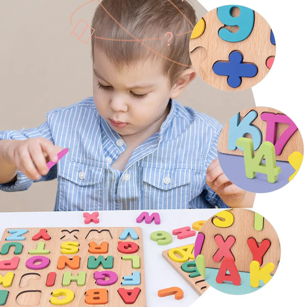 

2 набора деревянных пазлов с цифрами и буквами, красочные развивающие игры для малышей, обучающие раннему когнитивному развитию и сопоставлению для детей