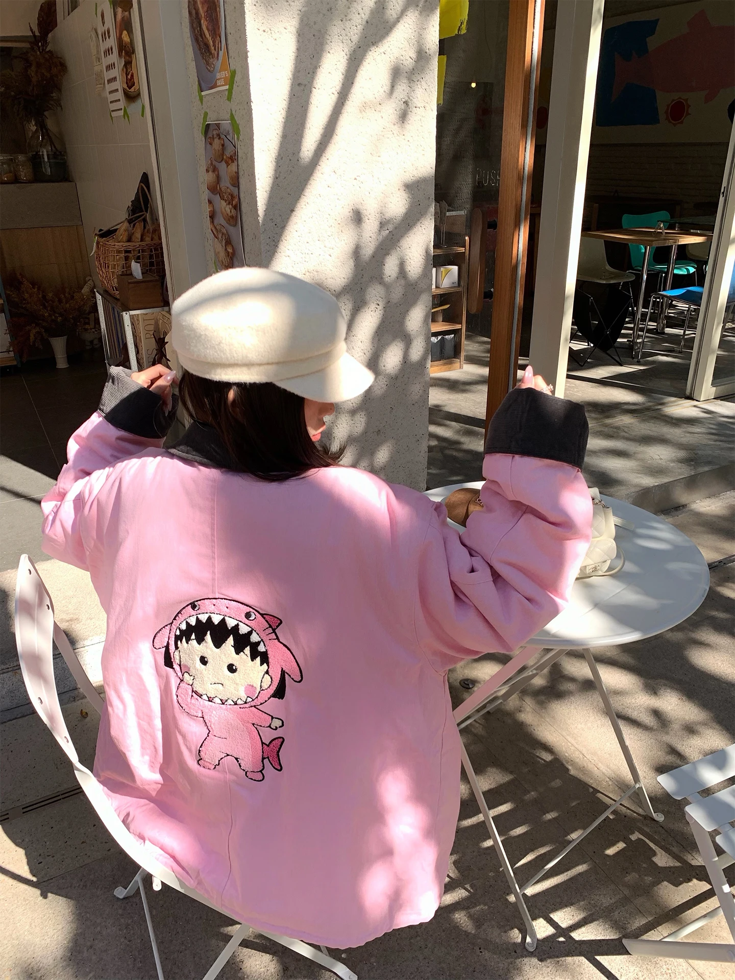 

Женская хлопковая куртка Xuekeke Pink Little Ball с цветными блоками, милым дизайном, свободного кроя, повседневная, с мультяшным аниме-принтом