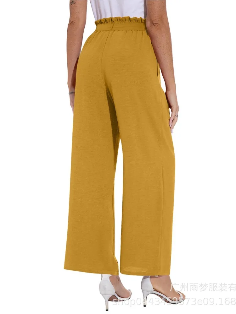 High-waisted Solid Color Straight Pants For Women Casual Lace-up Trousers Commuter Vacation Beach Streetwear Pants Spring Summer