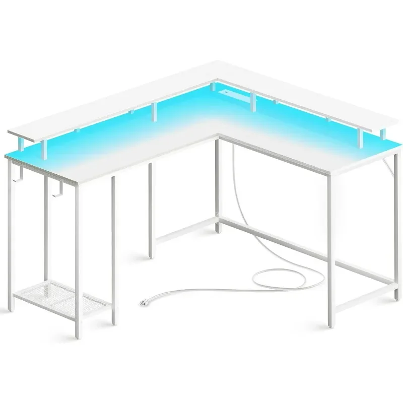 

SUPERJARE L Shaped Computer Desk with Power Outlets & LED Lights, Gaming Desk with Monitor Stand & Storage Shelf，Multiple colors