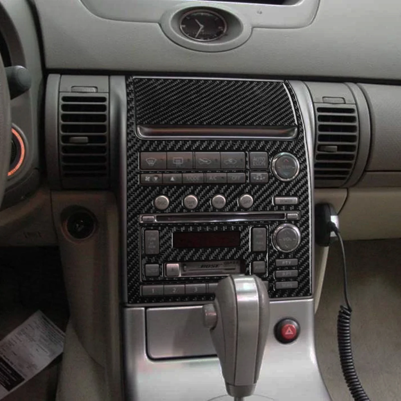 

Для Infiniti G35 2002-2004: Комплект накладок из углеродного волокна для центральной панели управления кондиционером и мультимедиа (радио, CD), аксессуары для автомобиля, наклейки
