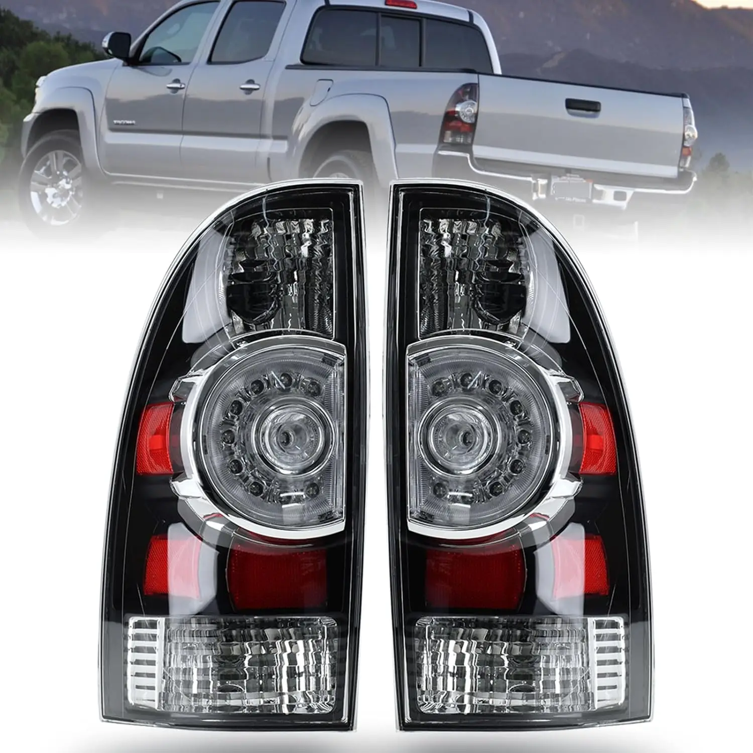 

Compatible With 2005-2015 Tacoma Pickup Driver and Passenger Side LED Taillights Brake Signal Assembly with Bulb and Harness