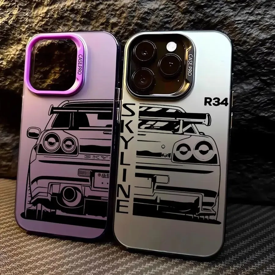 Jdm sonho carro legal caso de telefone para iphone 16 15 14 plus 16e 13 12 11 pro max chapeamento fosco duro telefone capa traseira