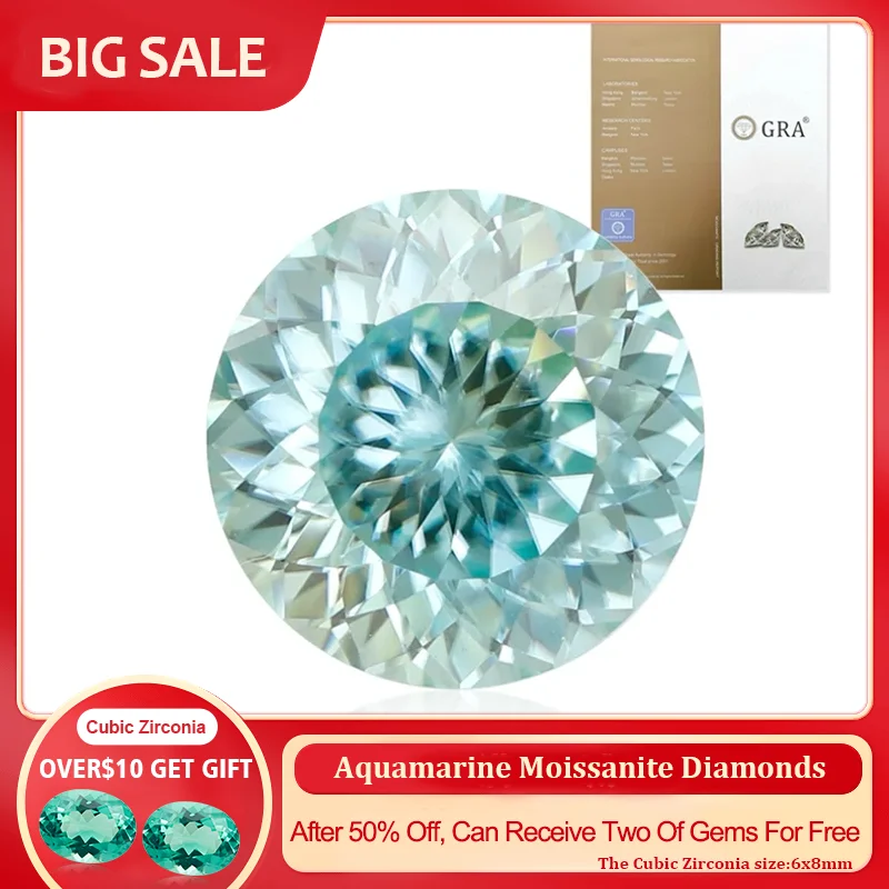 YinZheng 6A Grade Aquamarine Moissanite Diamonds Hundred Facet Cut Provide GRA CertifIcate Moissanite Stone For Making Jewelry