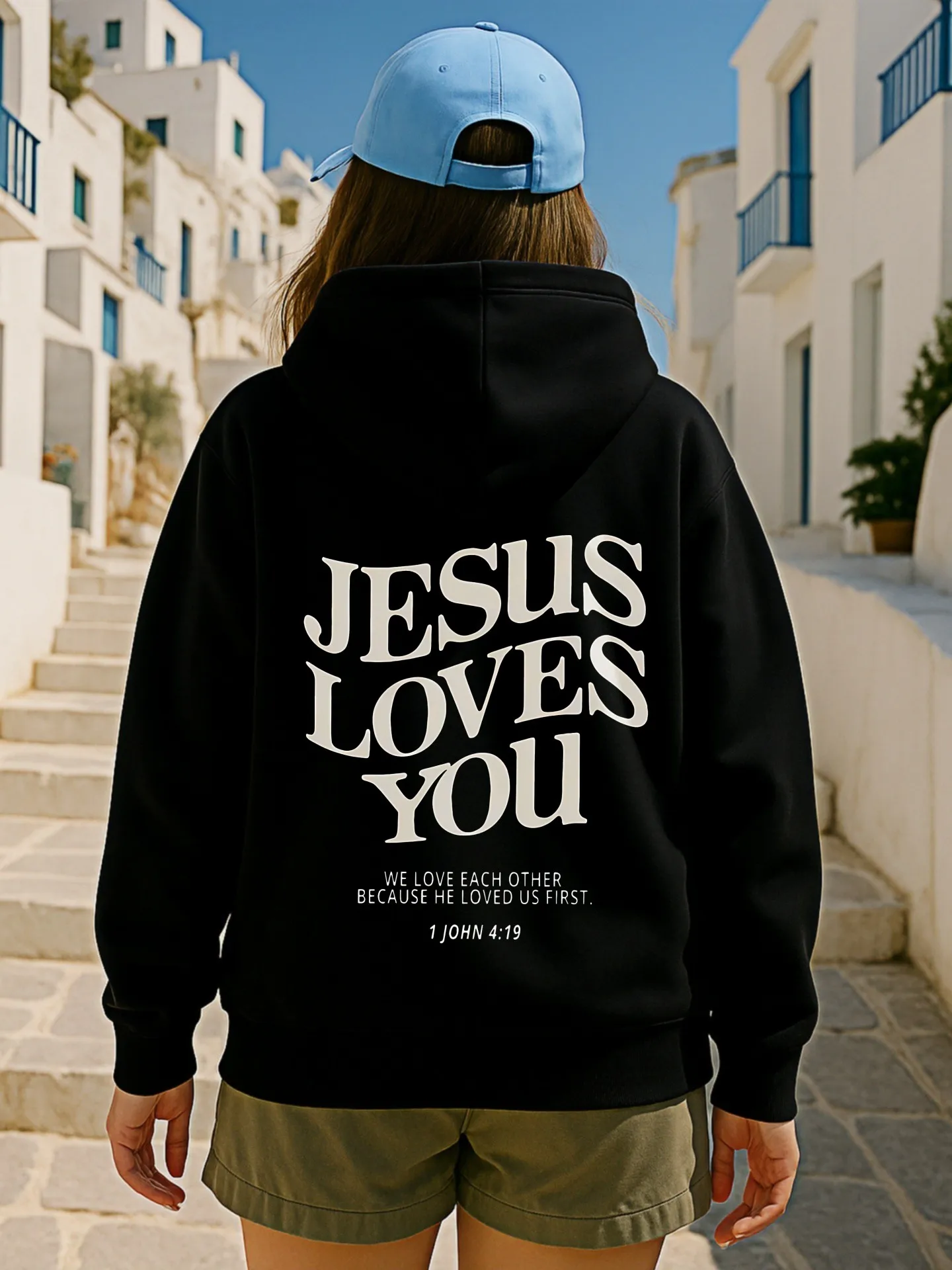 เสื้อฮู้ดลายกราฟิกผู้หญิง พิมพ์ลายพระเยซูรักคุณ สไตล์ลำลอง ผ้าเนื้อนุ่ม สวมใส่สบายทุกวัน สำหรับชายหนุ่ม