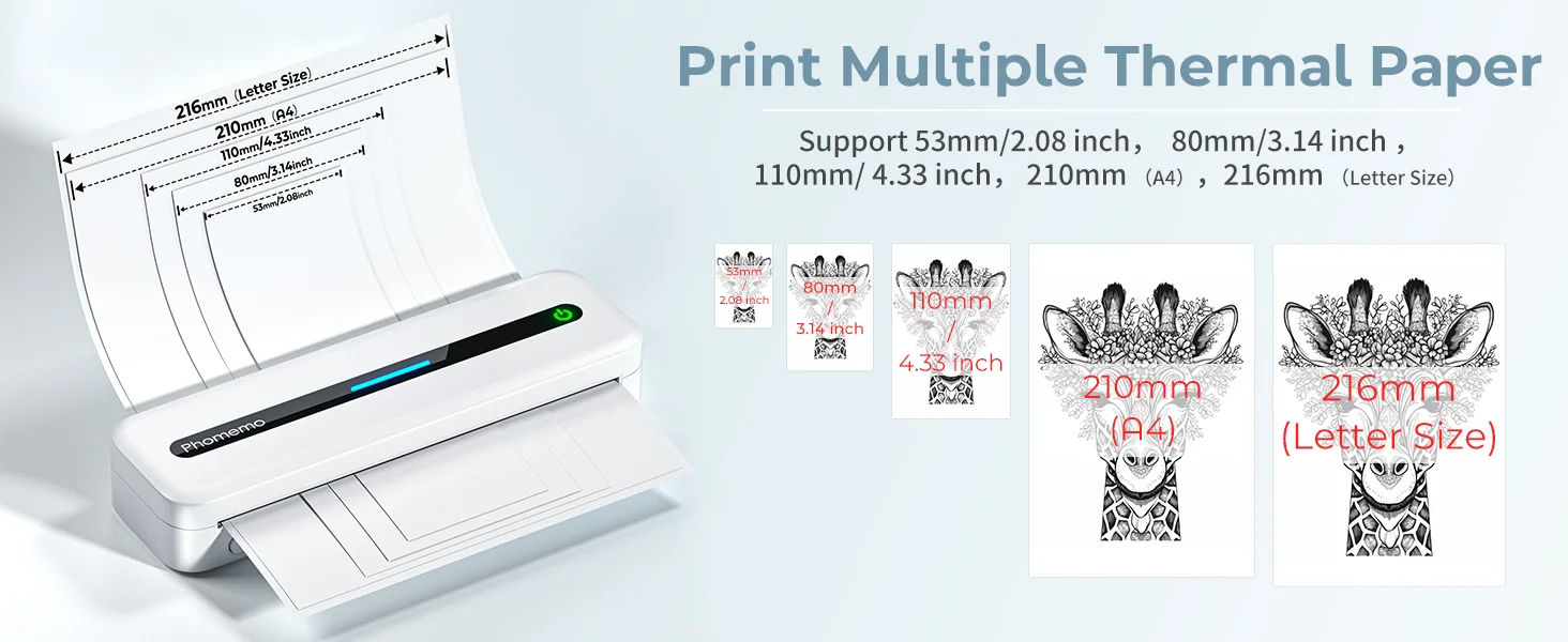 Compact Thermal Printer M832  Thermal Label Printer Five Paper Sizes, Wireless Printing for IOS/Android/PC