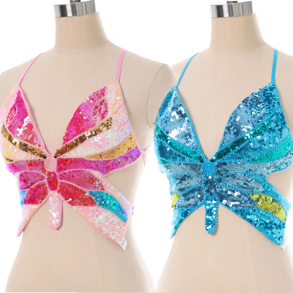 

Belly Dance Butterfly Bra Sequin Multi Color For Ds Night Club Stage Bar Top Dance European and American Sequin Performance Bra