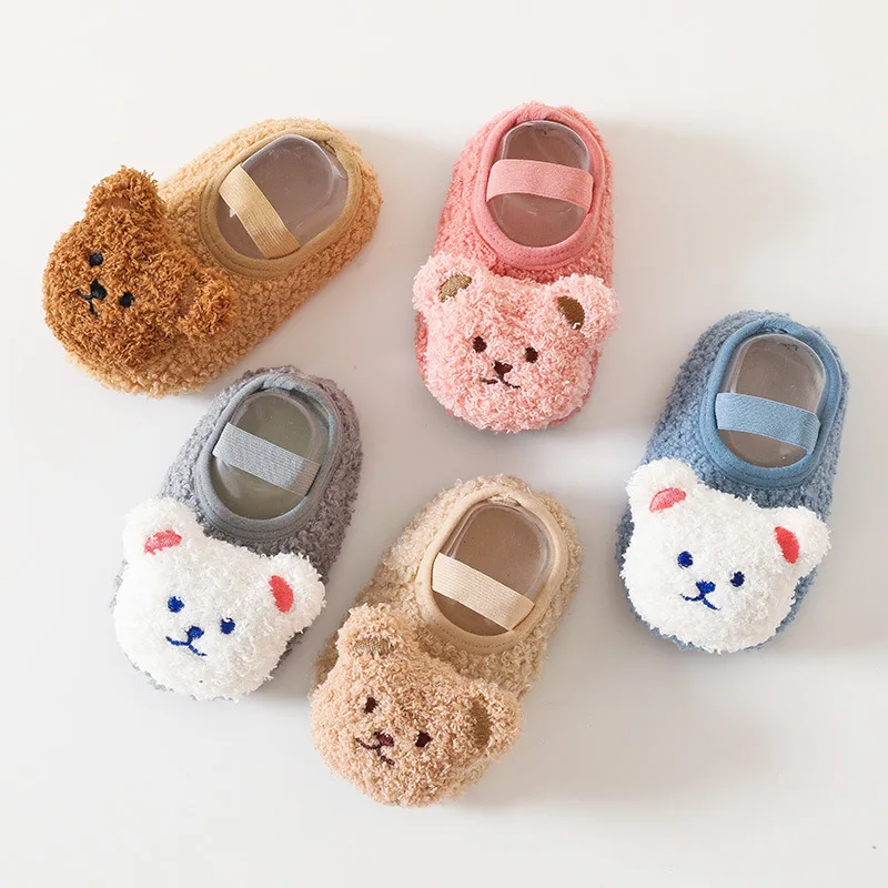 Cartoon Bear Socks Shoes for Newborn Infant Toddler Baby Autumn Winter Thick Warm Floor Socks Plush  Indoor Sox 0-3Years Old