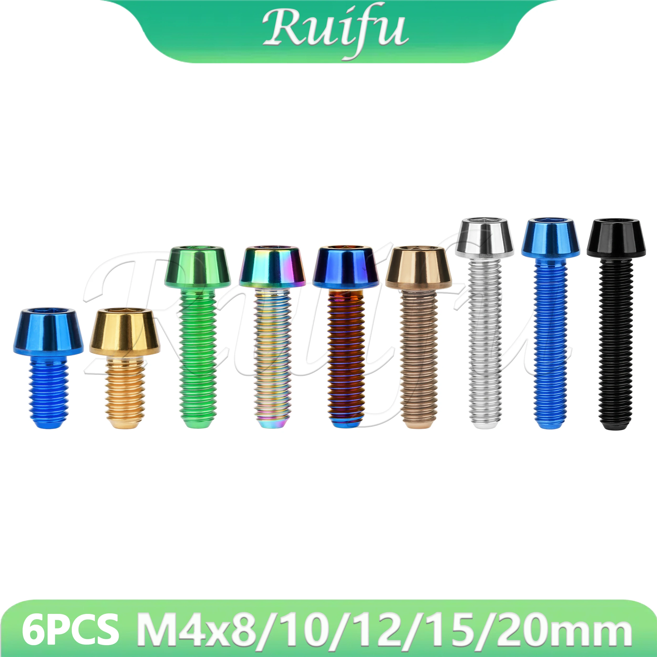 Ruifu Titanium Bolt 6PCS  M4x8 10 12 15 20mm Cone tip Bolt Screw for Bicycle