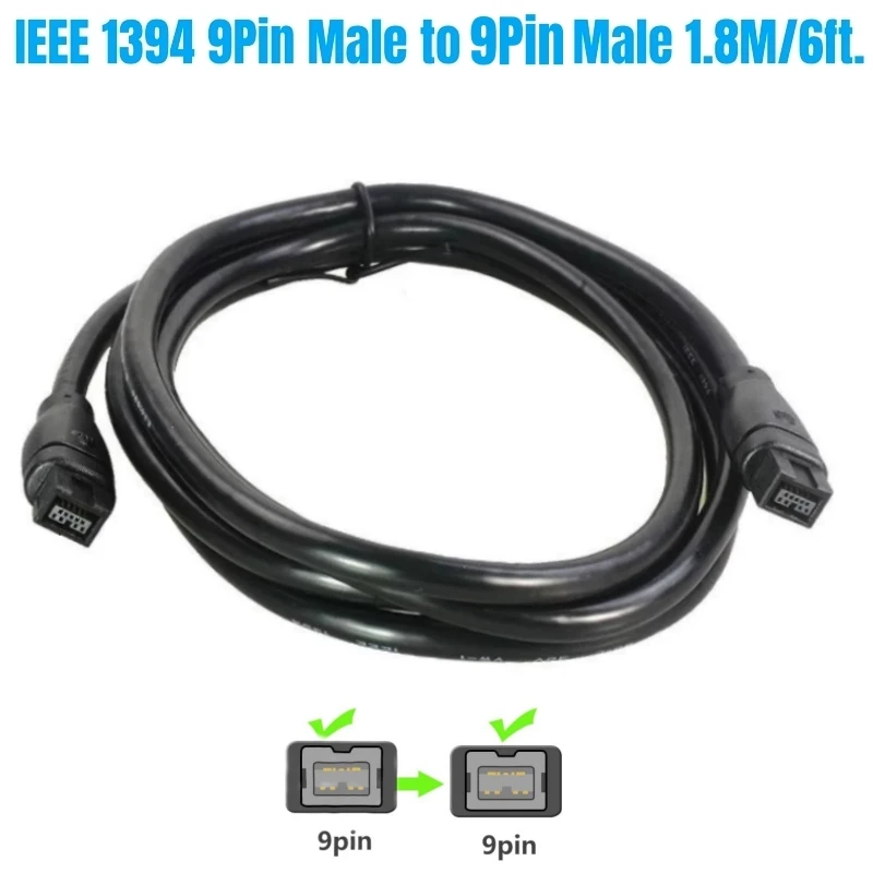 IEEE 9Pin Male to 9Pin Male 1.8Meter/6ft., Firewire 800 1394b 800Mbps Data Cable for DV Camera, Printer, Scanner, Capture Card