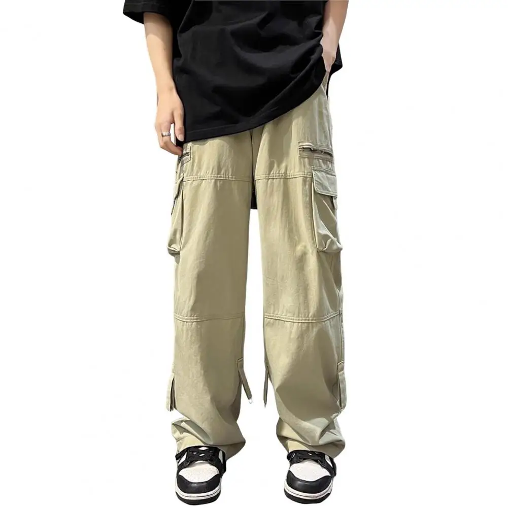 Men Cargo Pants Sweatpants Vintage Loose Men's Cargo Pants with Elastic Waist Multi Pockets Solid Color Soft for Sports