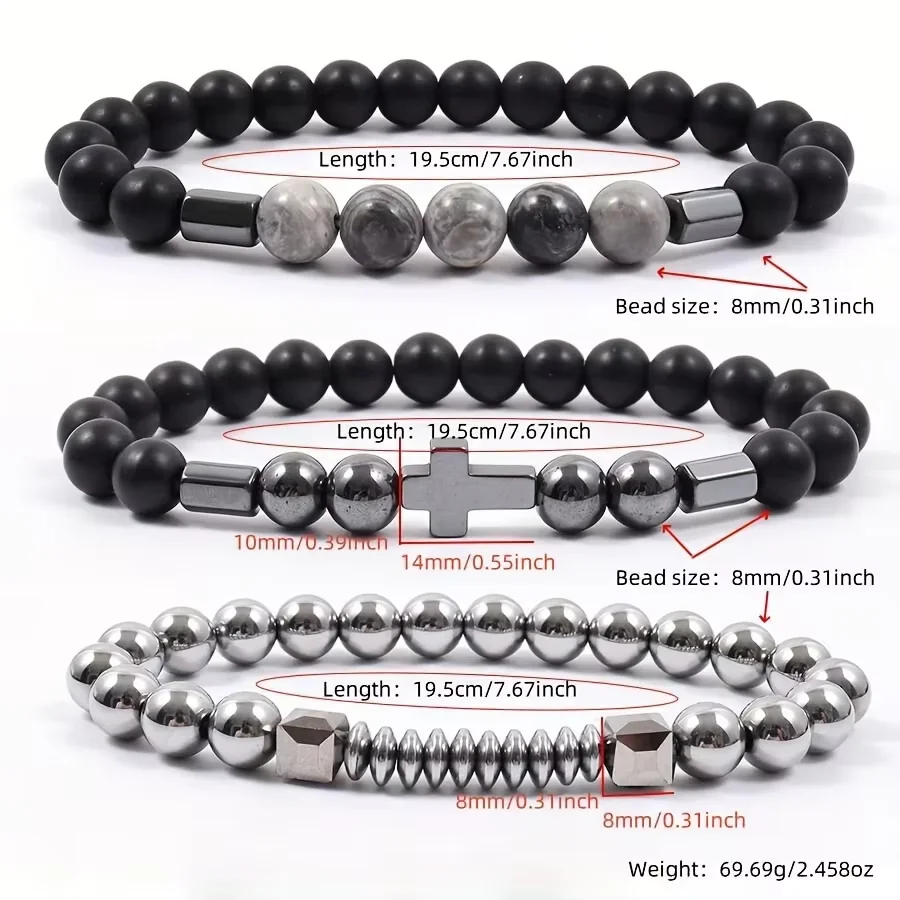 3 pieces/set classic cross pendant matte bead necklace for men and women