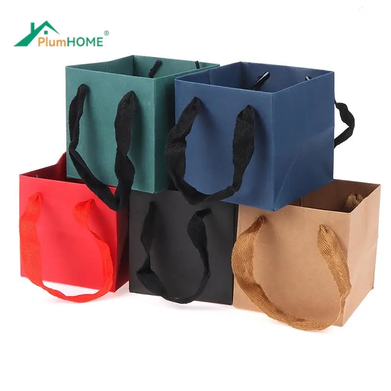 Bolsa De Papel Kraft portátil y cuadrada, bolsa De embalaje De flores, ropa De compras, peluca, plantas De Papel, regalo De cumpleaños y boda, 1 Uds.