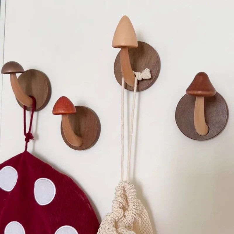 

Деревянные настенные крючки для сверления/без сверления, грибной декор, ювелирные изделия, шляпа, пальто, вешалка для одежды, стеллаж для хранения за дверными крючками