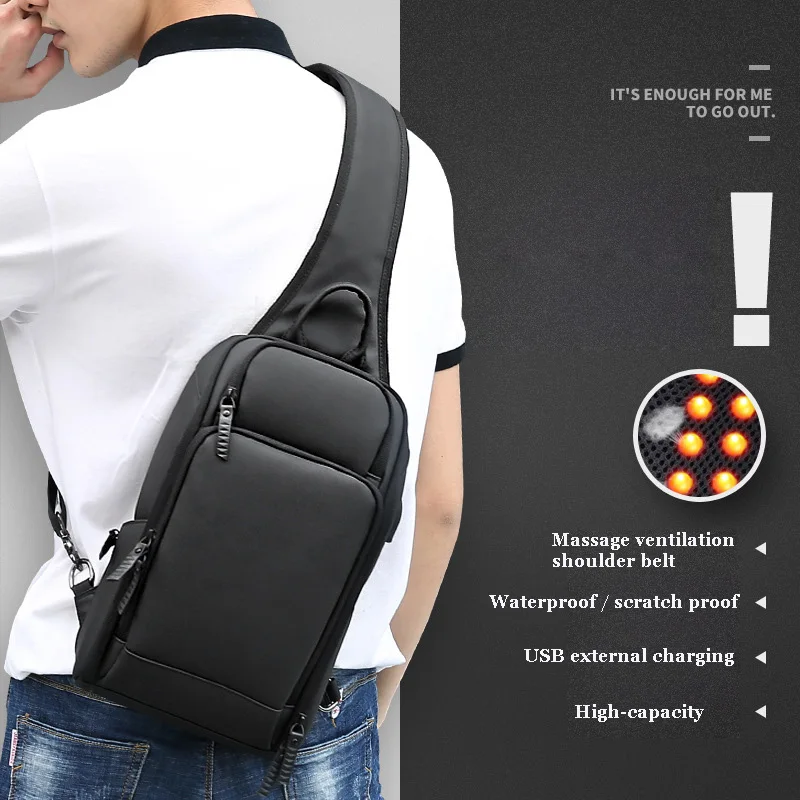 Crossbody Bag for USB Charging Men Shoulder Sports High-quality Messenger Male Waterproof Short Trip Chest Bag Pack Backpacks