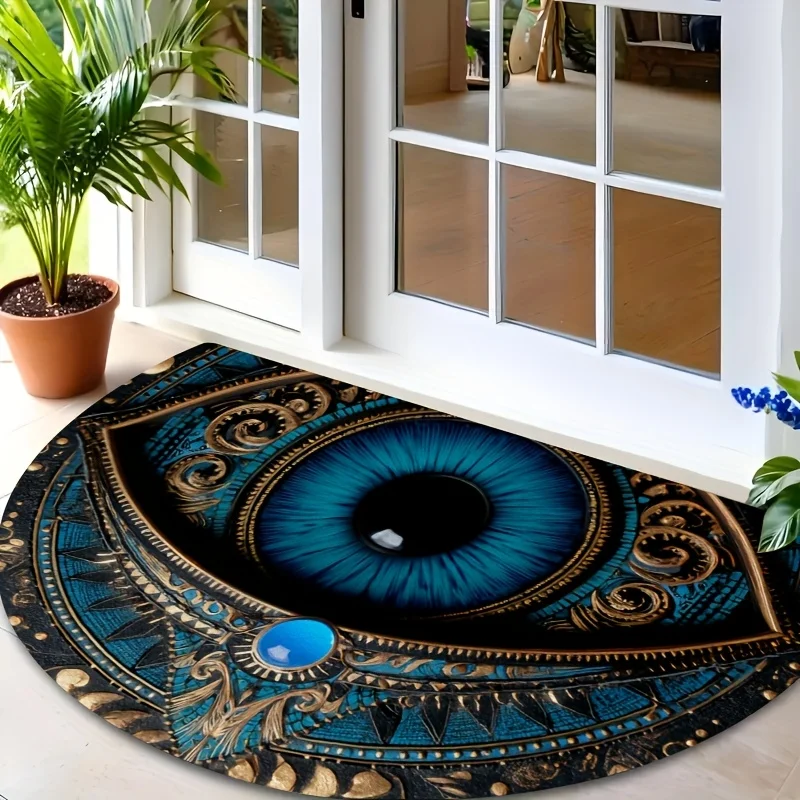 VIKAMA Vintage Evil Eye Semi Circle Doormat Luxury Embossed Pattern Non Slip Entrance Mat Indoor Home Decor Rug