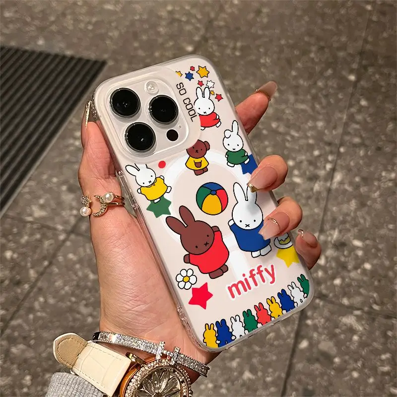New Kawaii Miffy Phone Case Cartoon Cute Graffiti Soft Shell Anti Drop Suitable for IPhone 16 15 14 13 12 11 X PRO MAX