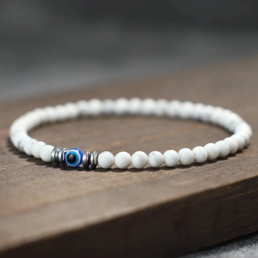 Classic Beaded Bracelet Men Apparel Accessories Evil Eyes Natural 4mm Howlite Tiger Eyes Stone Wrap Braslet Healing Homme Joias