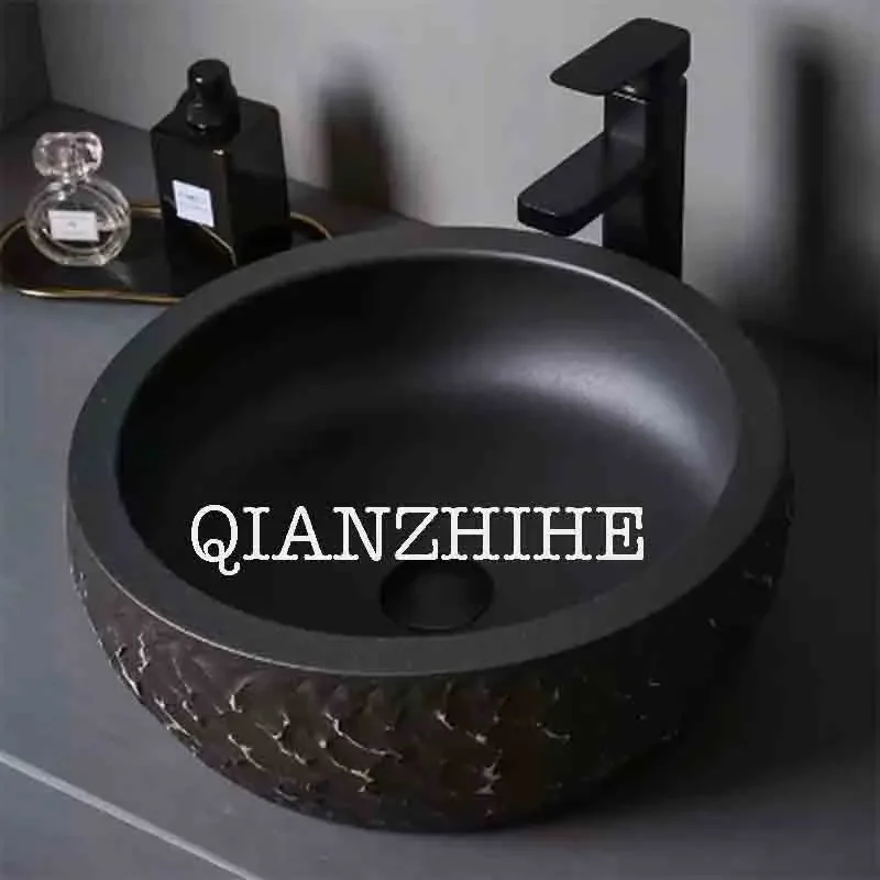 

Round Tire Creative Countertop Basin Splash Proof Industrial Black Art Wash Basin Toilet Washbasin Balcony Countertop Sinks