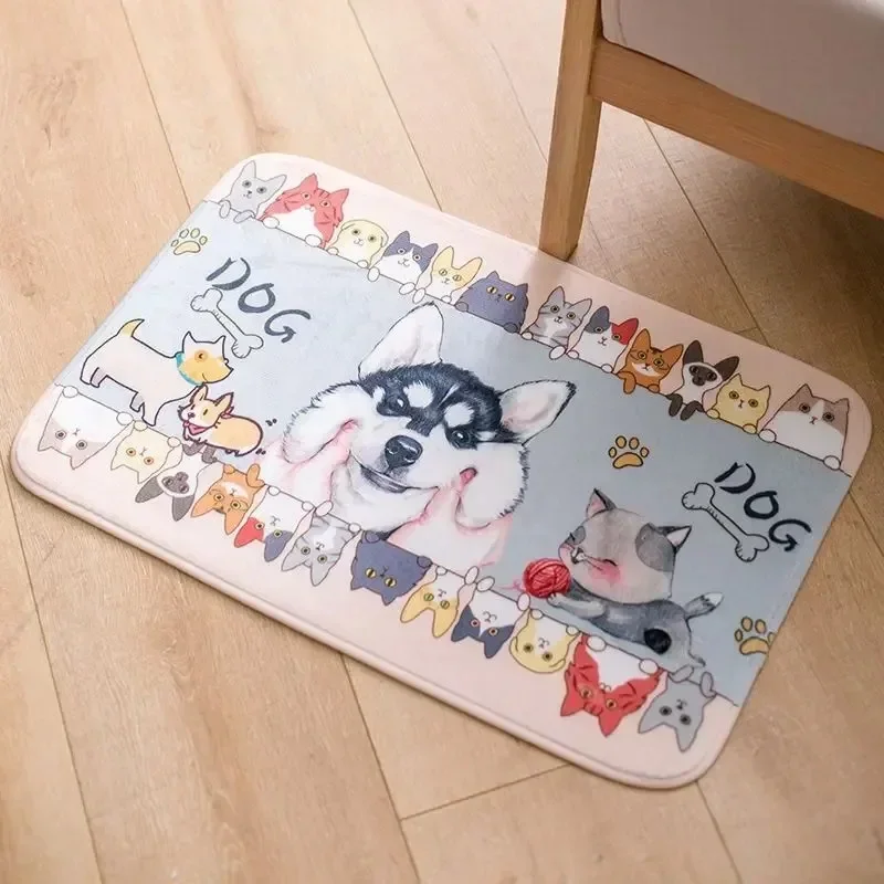 Cartoon Animals Printed Bath Mat Super Absorbent Shower Rug Cute Cat Bunny Doormat Home Room Decoration Non Slip Entrance Carpet