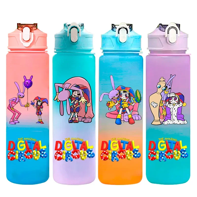 A 750ML The Amazing Digital Circus Cartoon Large Capacity Water Cup Outdoor Leak Proof Water Bottle Portable Straw Water Cup