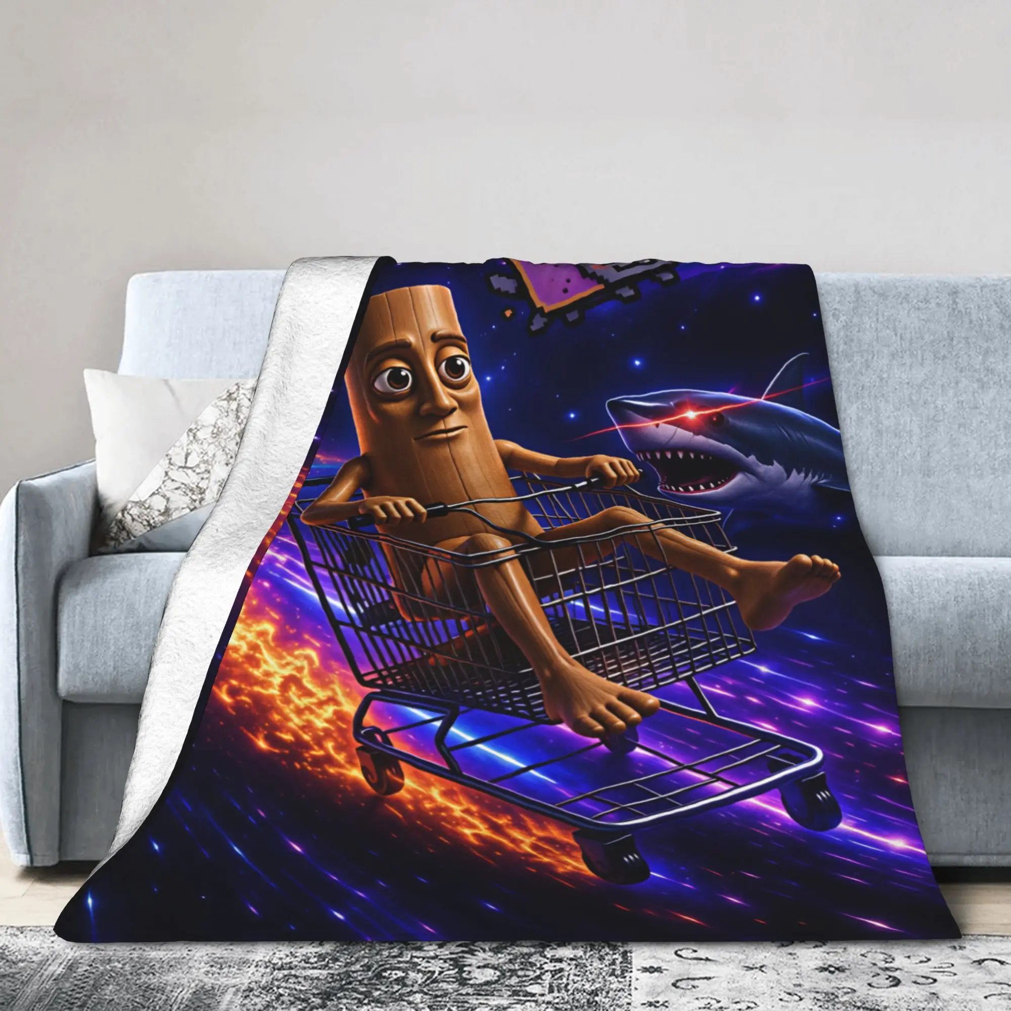 Soft Warm Blanket Camping Tung Sitting In Shopping Cart Space Galaxy Throw Blanket Flannel Bedspread For Bedroom Sofa Bed Cover