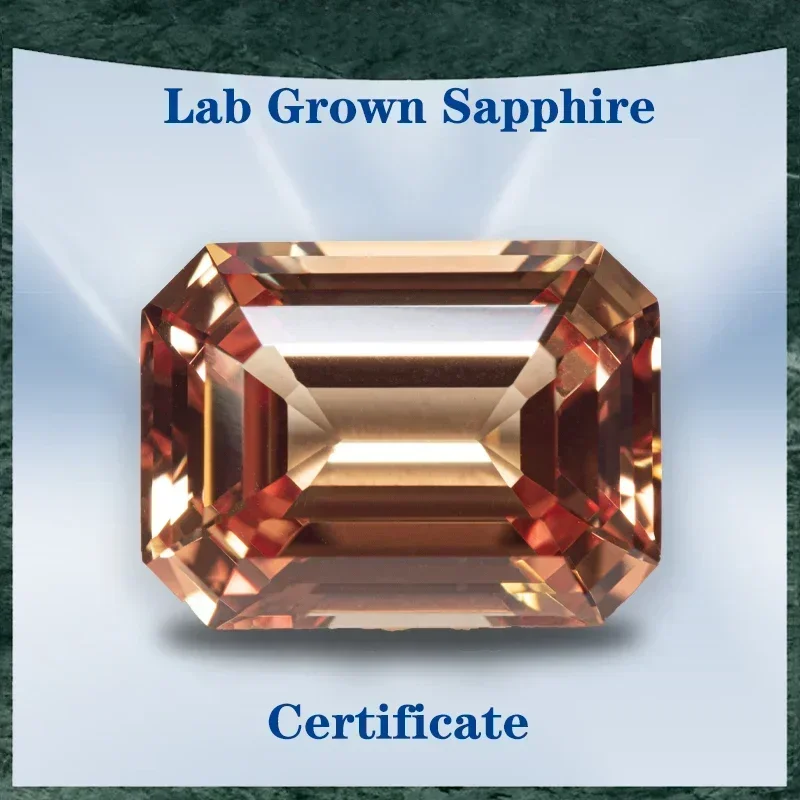 

Lab Grown Sapphire Orange Color Emerald Cut VVS1 Selectable AGL Certificate Gemstone Charms Beads DIY Jewelry Making Material