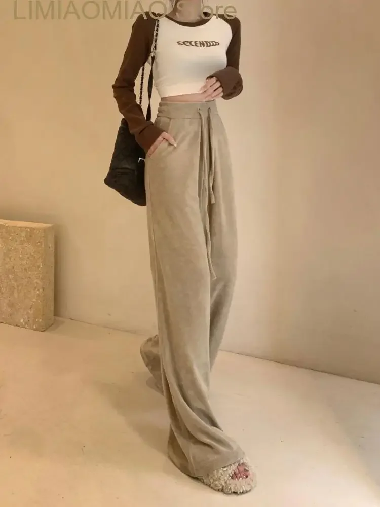 

Новые брюки с высокой талией, женские уличные модные повседневные женские спортивные штаны длиной до пола, однотонные свободные брюки, осенняя уличная одежда